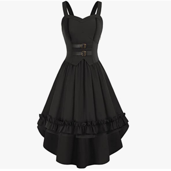 Vintage Ruffle Dress w/ Hi-Lo Hem Goth Steampunk Dress, Black, Size Small, NWOT - Picture 5 of 16